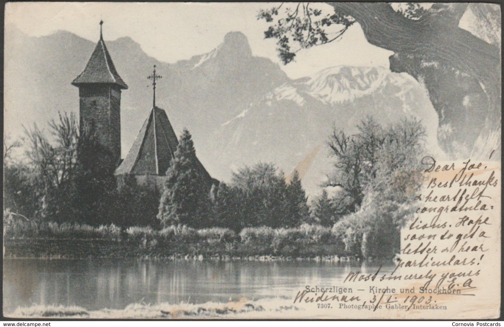 Kirche Und Stockhorn, Scherzligen, Thun, Bern, 1903 - Gabler U/B AK - Bern