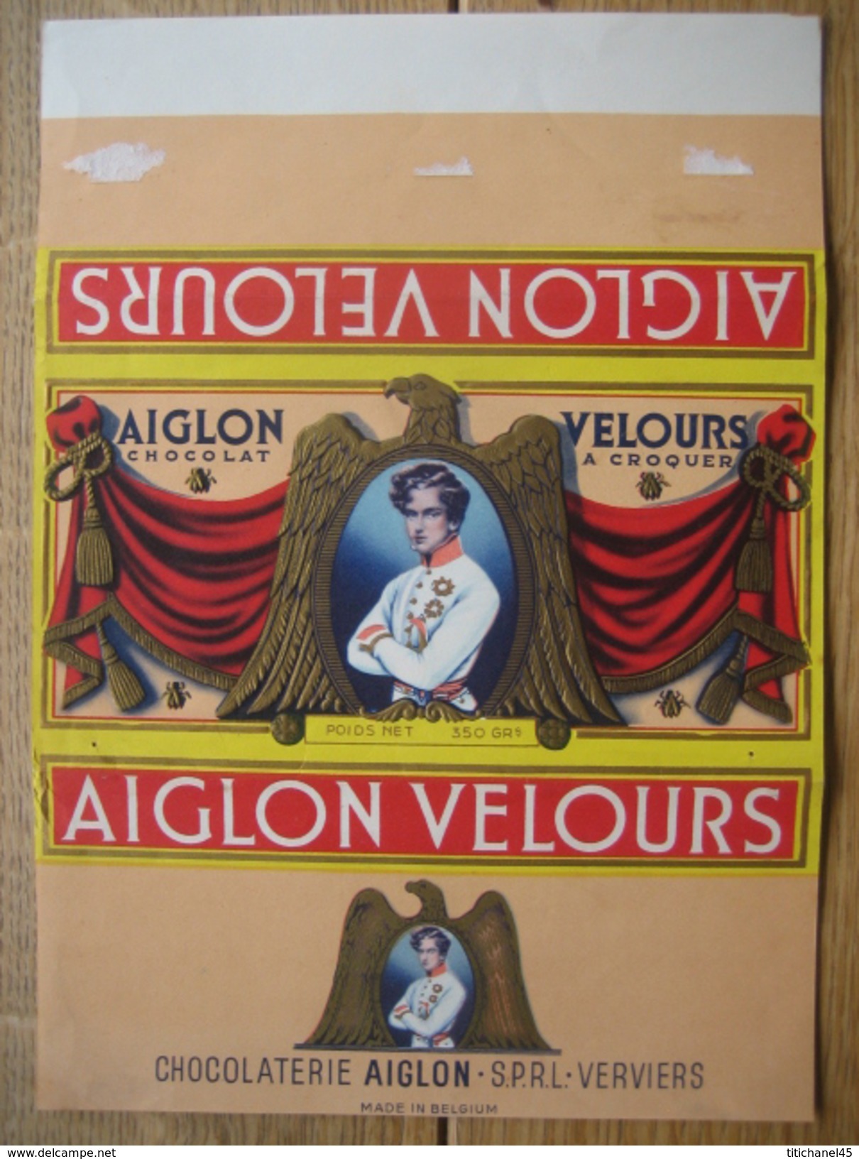 Emballage Superbement Illustré Chocolat AIGLON CHOCOLATERIE AIGLON S.P.R.L. VERVIERS -Tablette 350 Grs AIGLON VELOURS - Chocolade