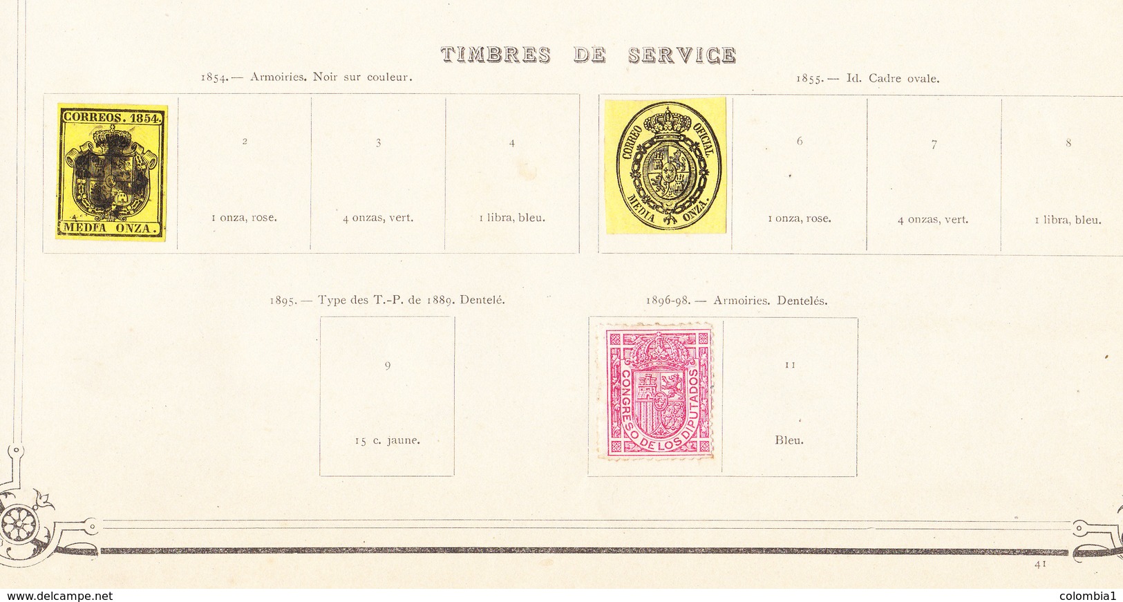 ESPAGNE 1854 Timbres De Service Sur Feuille D Album - Service