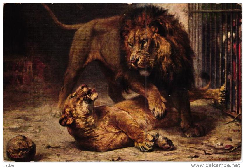 JOLIE CARTE ILLUSTREE LE LION ET SA LIONNE REF 56090 - Lions