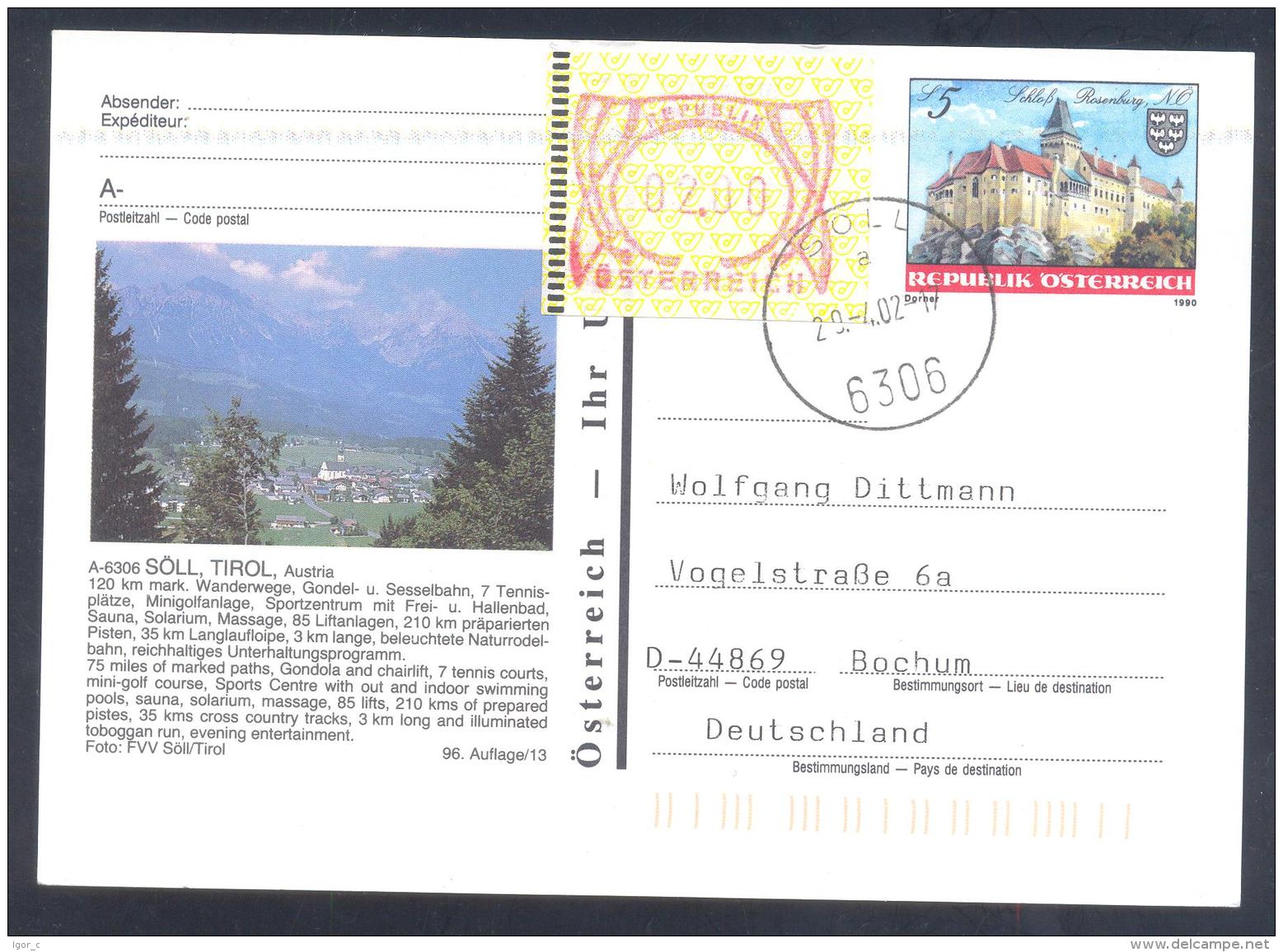 Austria PS  Postal Stationery 2002: Architecture Castle Schloss Rosenburg: SÖLL; Mountains Berge; Frama Label 2,00 - Other & Unclassified