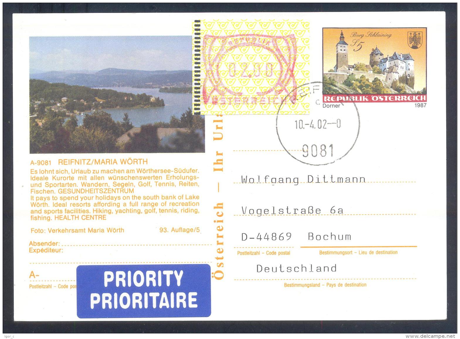 Austria PS Priority Postal Stationery 2002: Tourism Architecture Castle Schloss Schlaining: REIFNITZ; Frama Label 2,00;  - Sonstige & Ohne Zuordnung