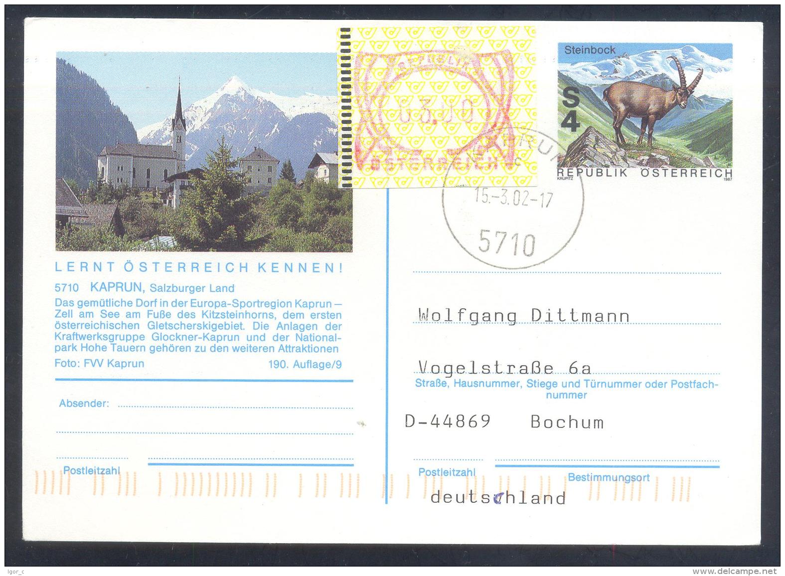 Austria Postal Stationery 2002: Architecture Church Fauna Capricorn, KAPRUN Mountains; Frama Label 3,00 - Sonstige & Ohne Zuordnung