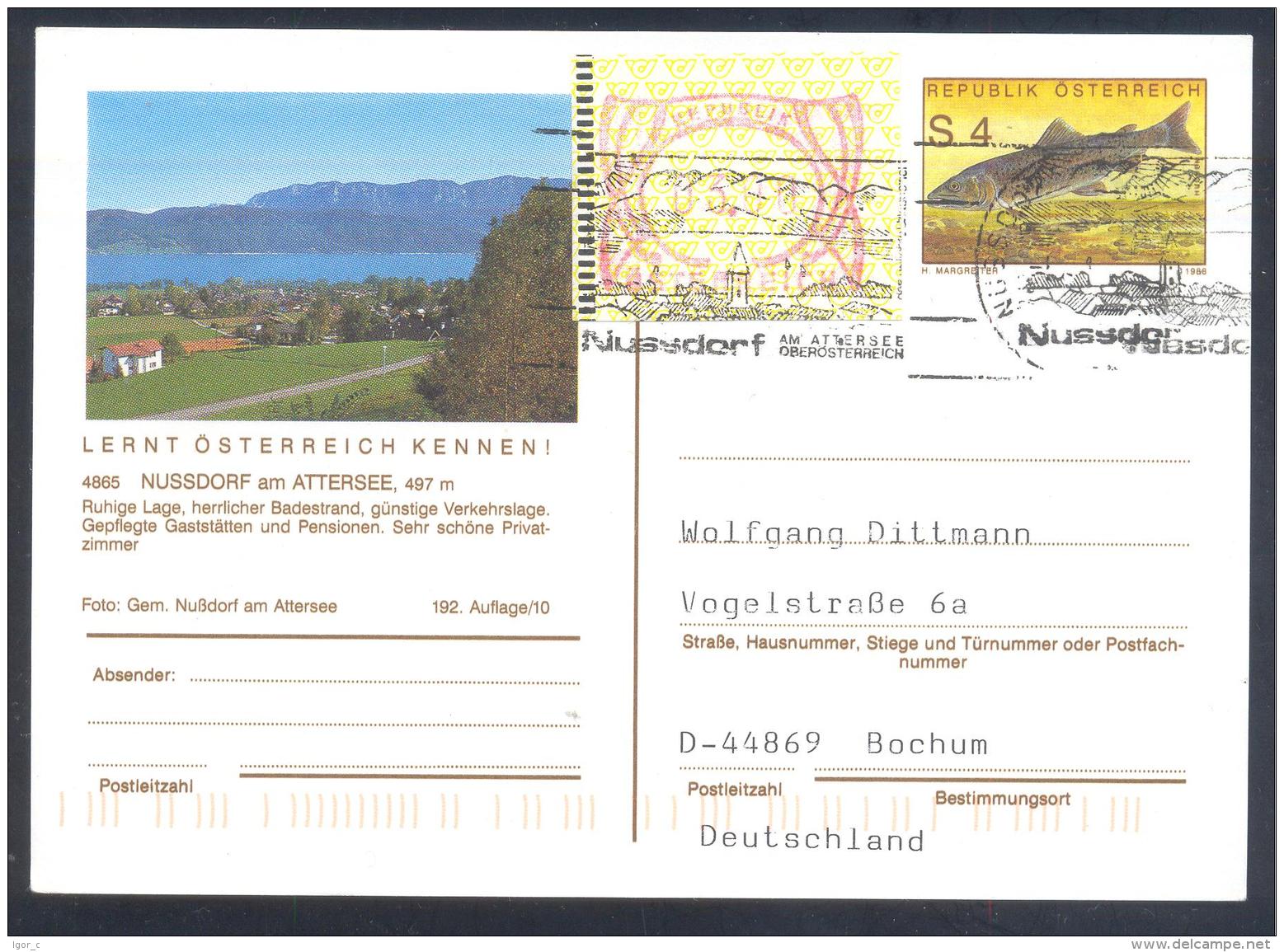 Austria Postal Stationery 2002: Fauna Fish Huchen; Nussdorf Attersee Church; Slogan Cancellation Frama Label 3 - Other & Unclassified