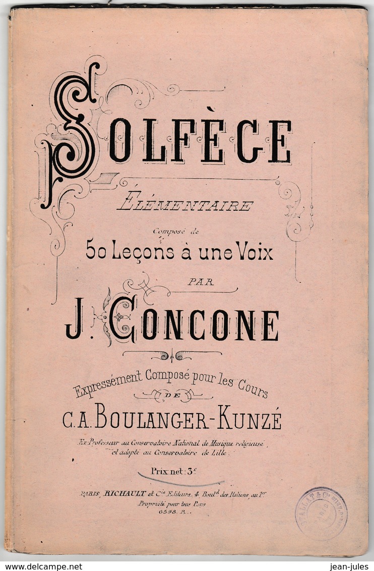 Solfège élémentaire Par Joseph Concone 1840 - Etude & Enseignement