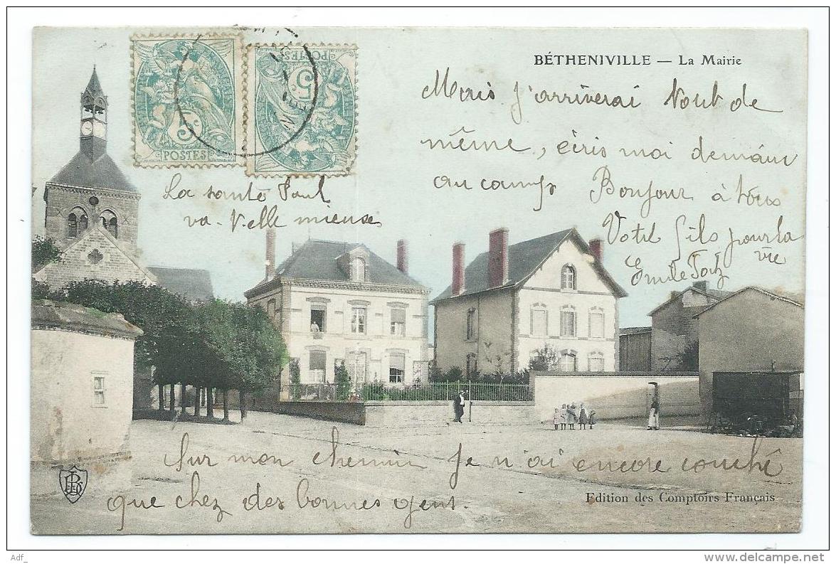 CPA COLORISEE BETHENIVILLE, LA MAIRIE, EDITION DES COMPTOIRS FRANCAIS, MARNE 51 - Bétheniville