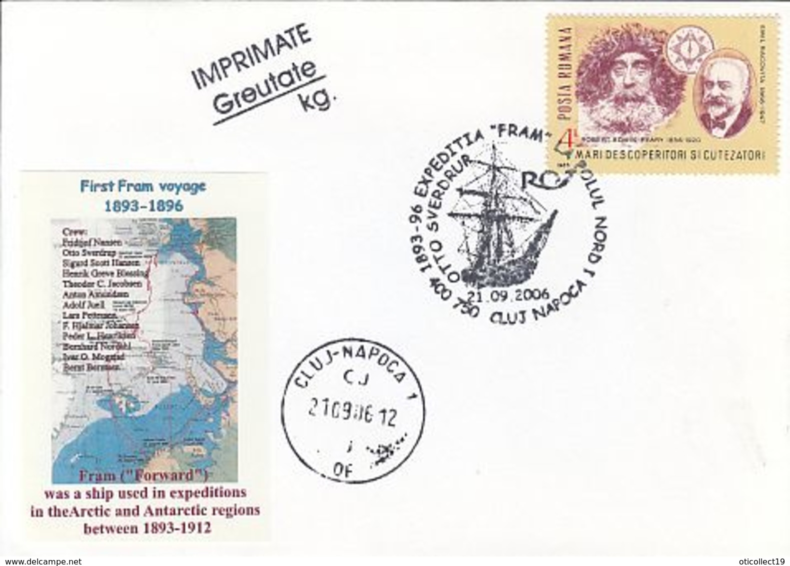 ARCTIC EXPEDITION, FRAM'S FIRST VOYAGE, SHIP, CREW, SPECIAL COVER, 2006, ROMANIA - Expéditions Arctiques