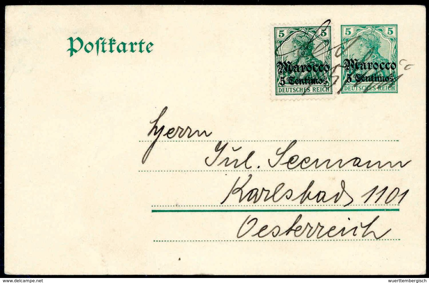 Beleg Unruhen In Fez Im April 1911: "Fes 6/5 1911", Hs. Entwertung Auf Postkarte 5 C. Mit Wertstufengl. Zusatzfrankatur  - Otros & Sin Clasificación