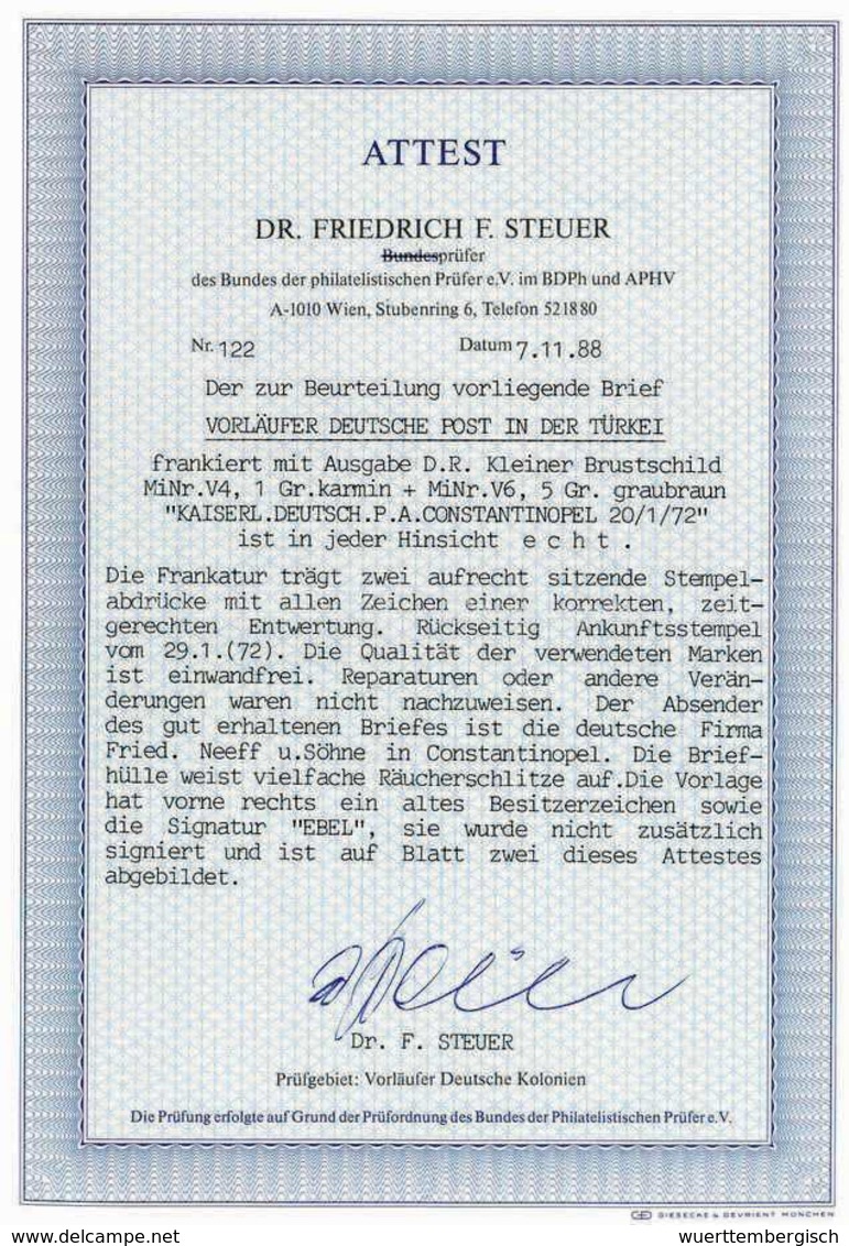 Beleg Cholera-Brief: 1 Gr. Mit 5 Gr. Ockerbraun, Frische Luxusstücke Mit Zentr. Stempel KDPA CONSTANTINOPEL 20/1 72 Als  - Other & Unclassified