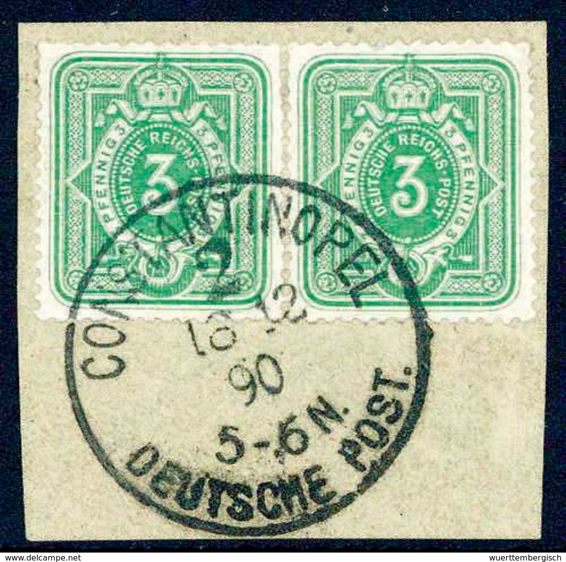 Briefst. 3 Pfg. Gelblichgrün, Tadelloses, Waagr. Paar Auf Bfstk. Mit Vollem Stempel CONSTANTINOPEL 2. 18/12 90. Eine Sel - Other & Unclassified