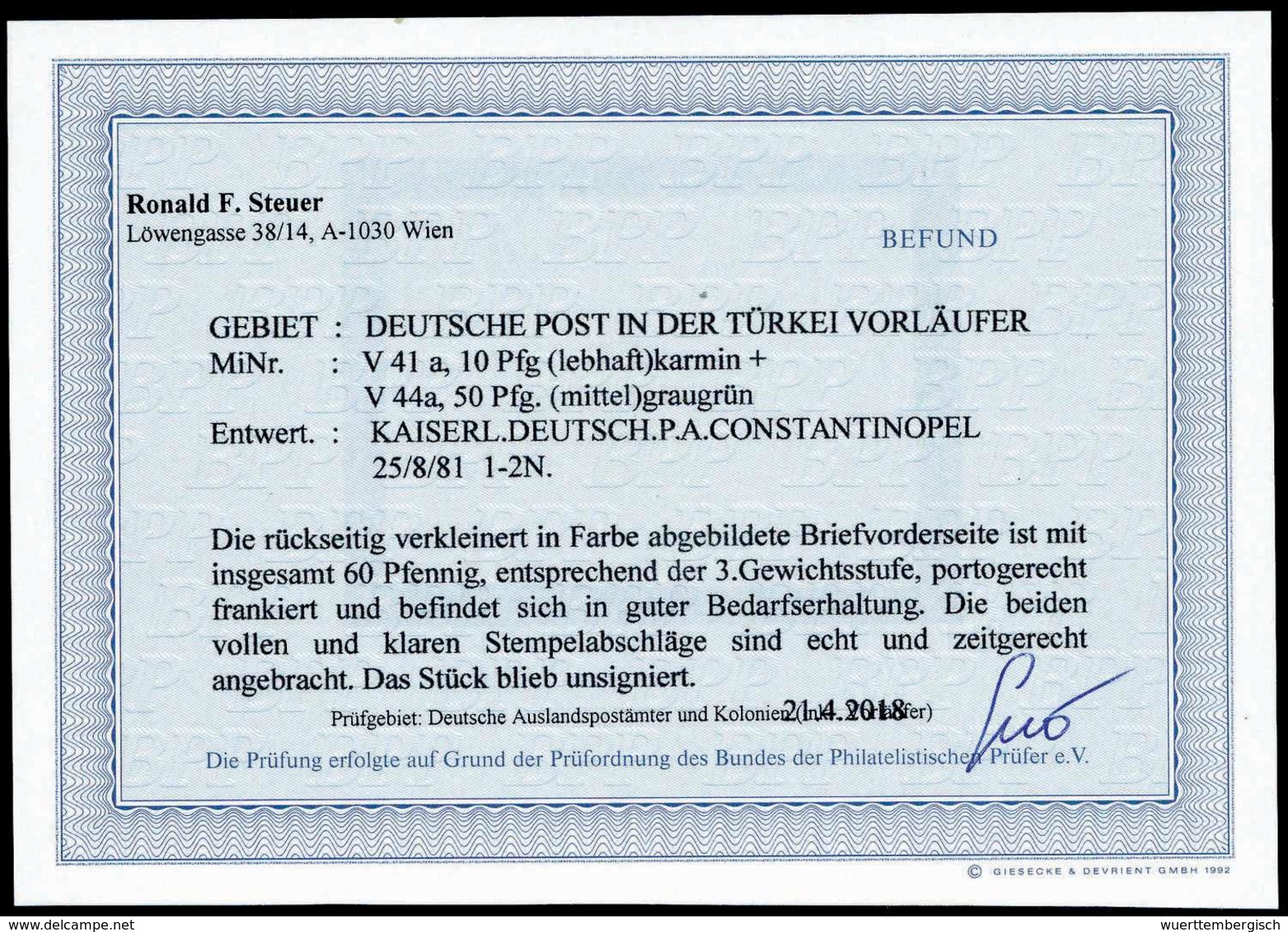 Beleg 10 Pfg. Und 50 Pfg. Graugrün, Tadellose 60-Pfg.-Frankatur Auf Gef. Brief-Vds. Nach Galatz (Randmgl.), Sauber Aufge - Sonstige & Ohne Zuordnung