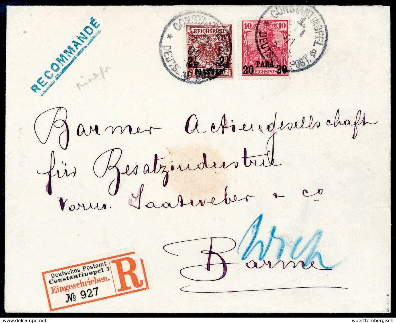 Beleg 2½ Pia., Mischfrankatur Mit Aufdruck-Ausgabe Germania, 20 P. Auf Bedarfs-Einschreibebrief In Der 3.Gewichtsstufe N - Other & Unclassified