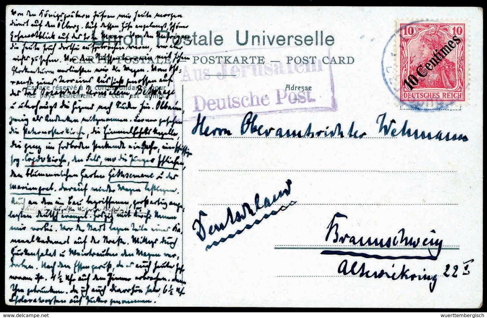 Beleg 10 C., Einzelfrankatur Auf Bedarfskarte Mit Beiges. Violettem R2 AUS JERUSALEM DP. (Michel: 49) - Other & Unclassified