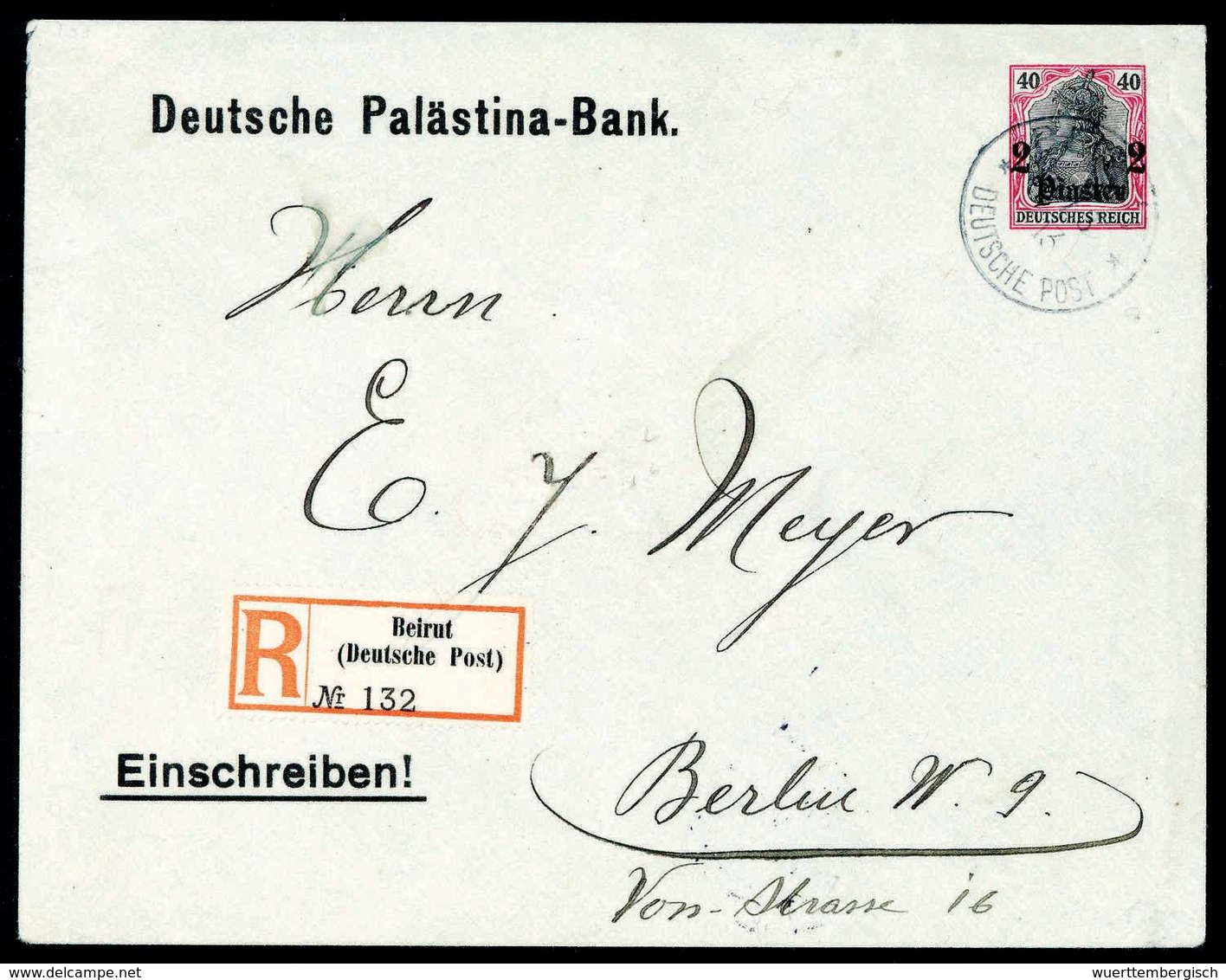 Beleg 2 Pia., Privat-Ganzsachenumschlag Der "Deutschen Palästina-Bank" Mit Klarem Stempel BEIRUT 5/3 13 Als Einschreibeb - Other & Unclassified