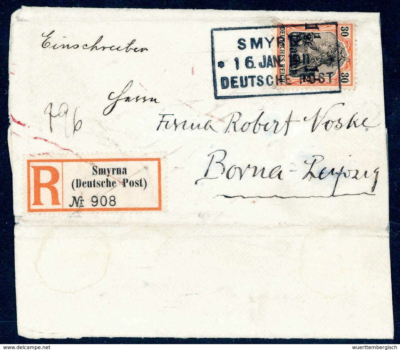 Beleg SMYRNA DP 16 JAN.1911, R3 Mit Zwei Sternen (sog. "Rosinenstempel"), Ein Wunderbar Klarer Und Vollständiger Abschla - Sonstige & Ohne Zuordnung