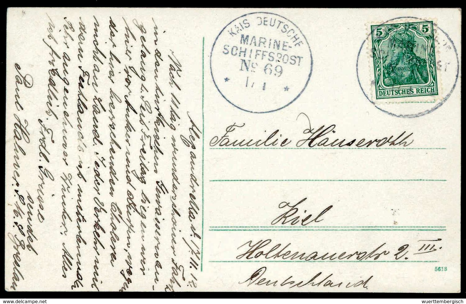 Beleg MSP No.69 (SMS "Breslau") Mit Aushilfs-Monatszahl Und Ohne Jz. Auf Tadelloser Postkarte 5 Pfg., Datiert "Alexandre - Other & Unclassified