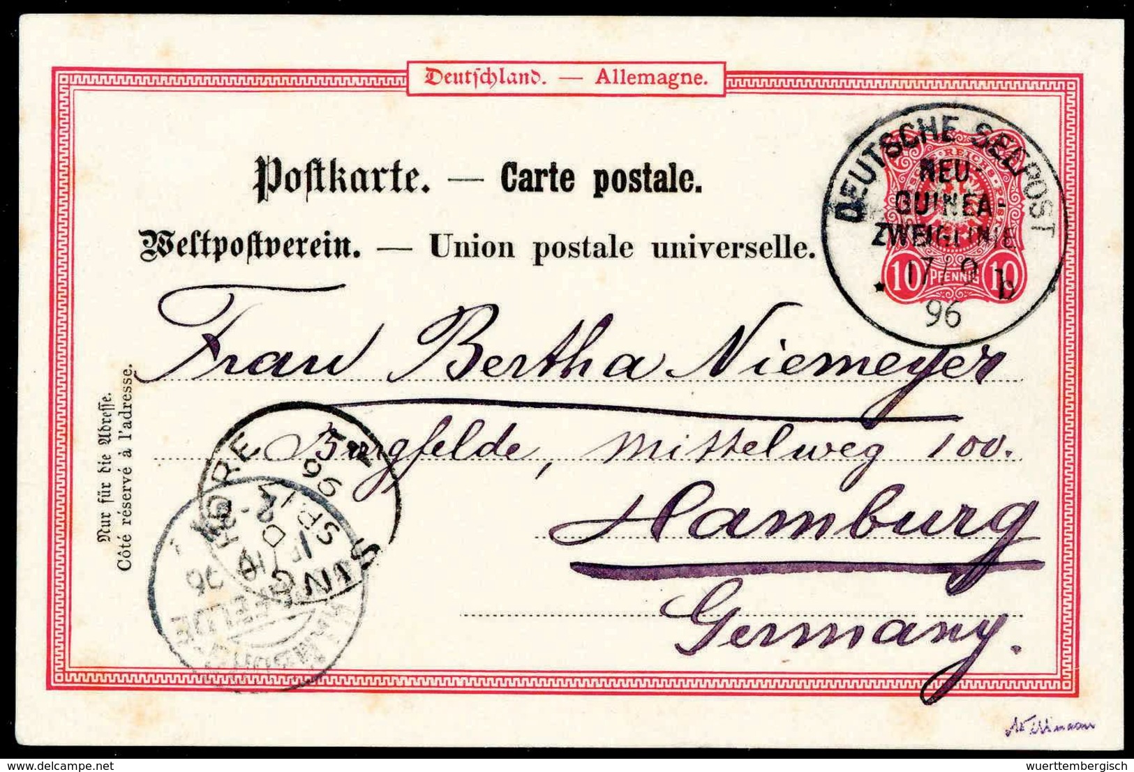 Beleg "Mioko 23/8 96", Hs. Abs.-Vermerk Auf Tadelloser Bedarfskarte 10 Pfg. Nach Hamburg. Klar Aufges. Stempel SEEPOST N - Autres & Non Classés