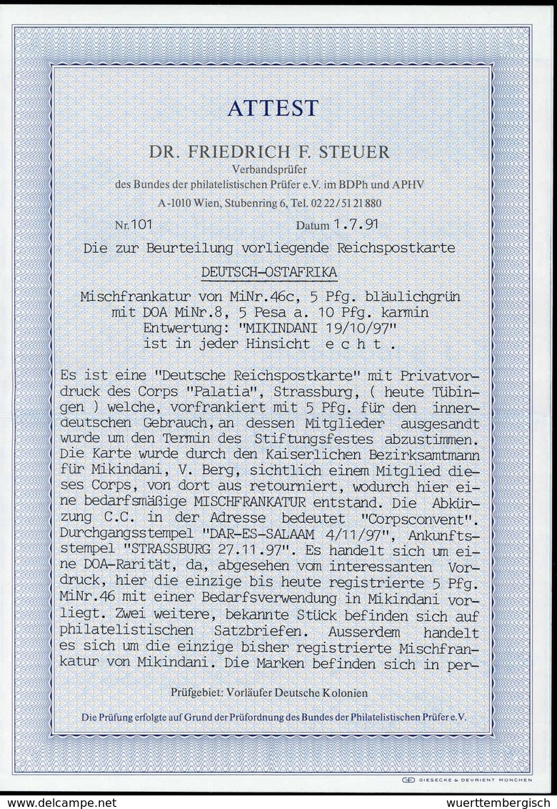 Beleg 5 Pfg. Bläulichgrün In Mischfrankatur Mit 2.Aufdruck-Ausgabe 5 P. Auf Dekorativer Vordruck-Postkarte Nach Straßbur - Other & Unclassified