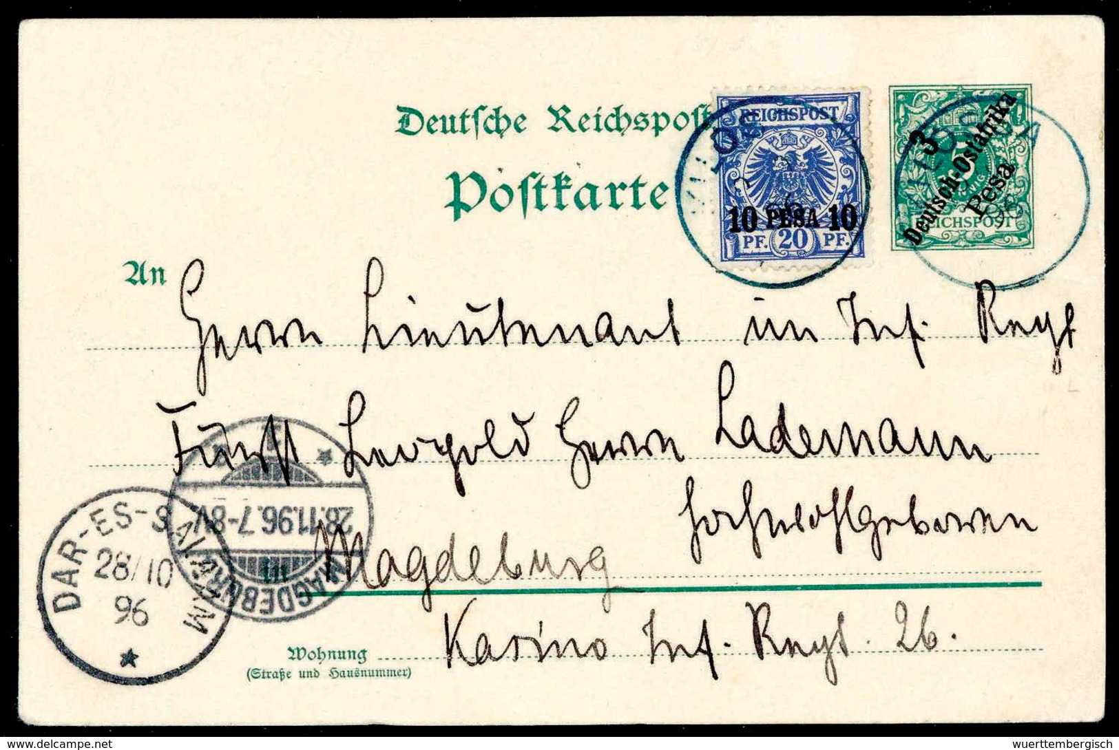 Beleg 10 P., Zusatzfrankatur Auf Ganzsachenkarte 3 P. Mit Diagonalem Aufdruck Als Schöne Expeditions-Postkarte ("Auf Dem - Other & Unclassified