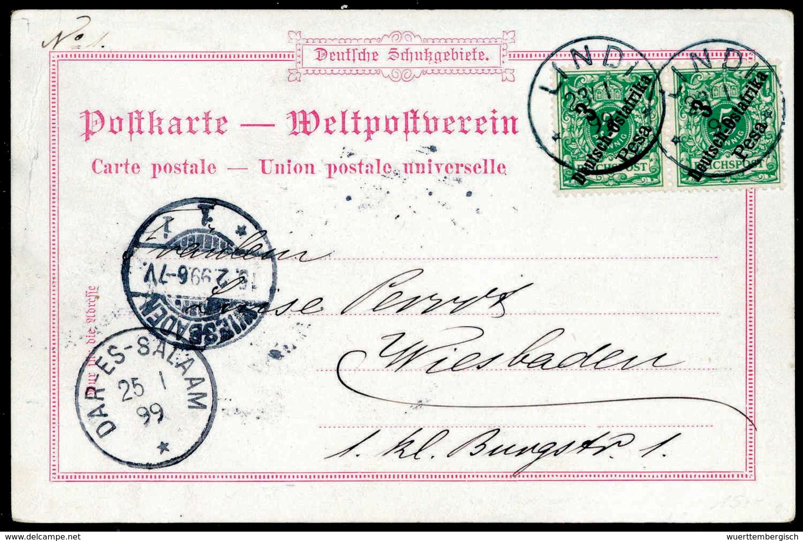 Beleg 3 P., Waagr. Paar Mit Zwei Schönen Stempeln LINDI 23/1 99 Auf Farblitho-Postkarte Nach Wiesbaden, Dazu Foto-AK "St - Other & Unclassified