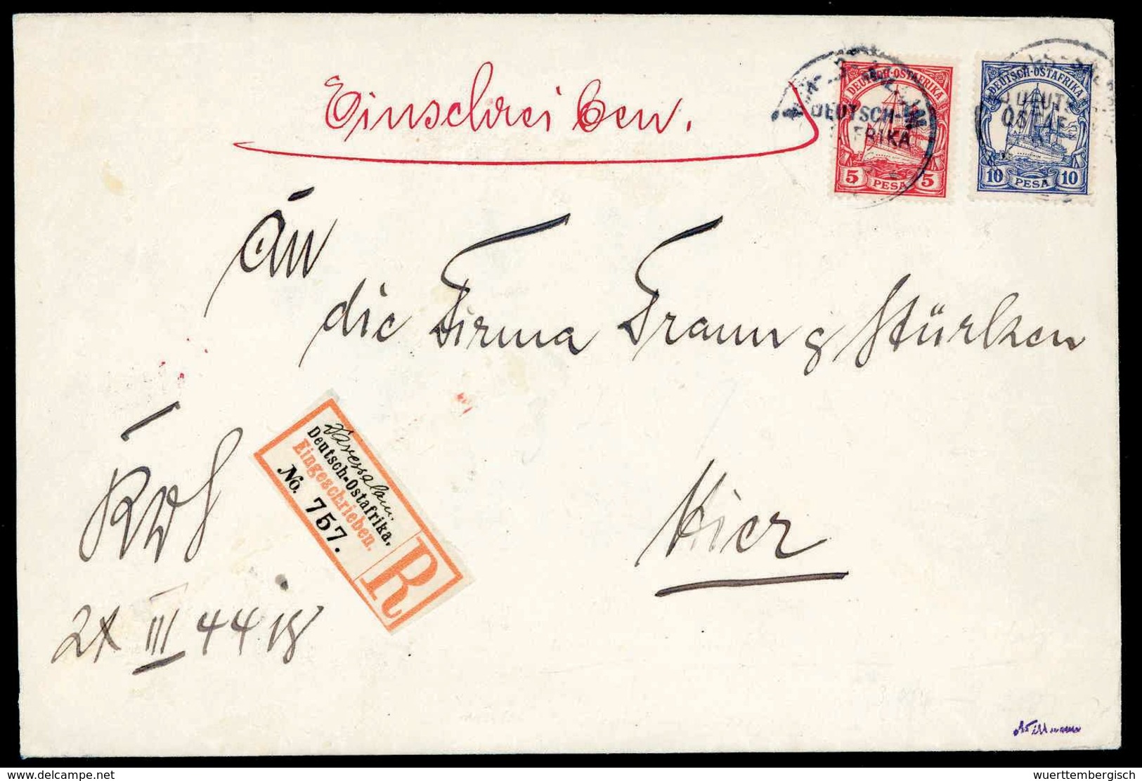 Beleg 5 Und 10 P. Auf Einschreibe-Ortsbrief (rs. Nicht Komplett) Mit Stempel DAR-ES-SALAAM 2/6 04, R-Zettel Mit Hs. Orts - Other & Unclassified