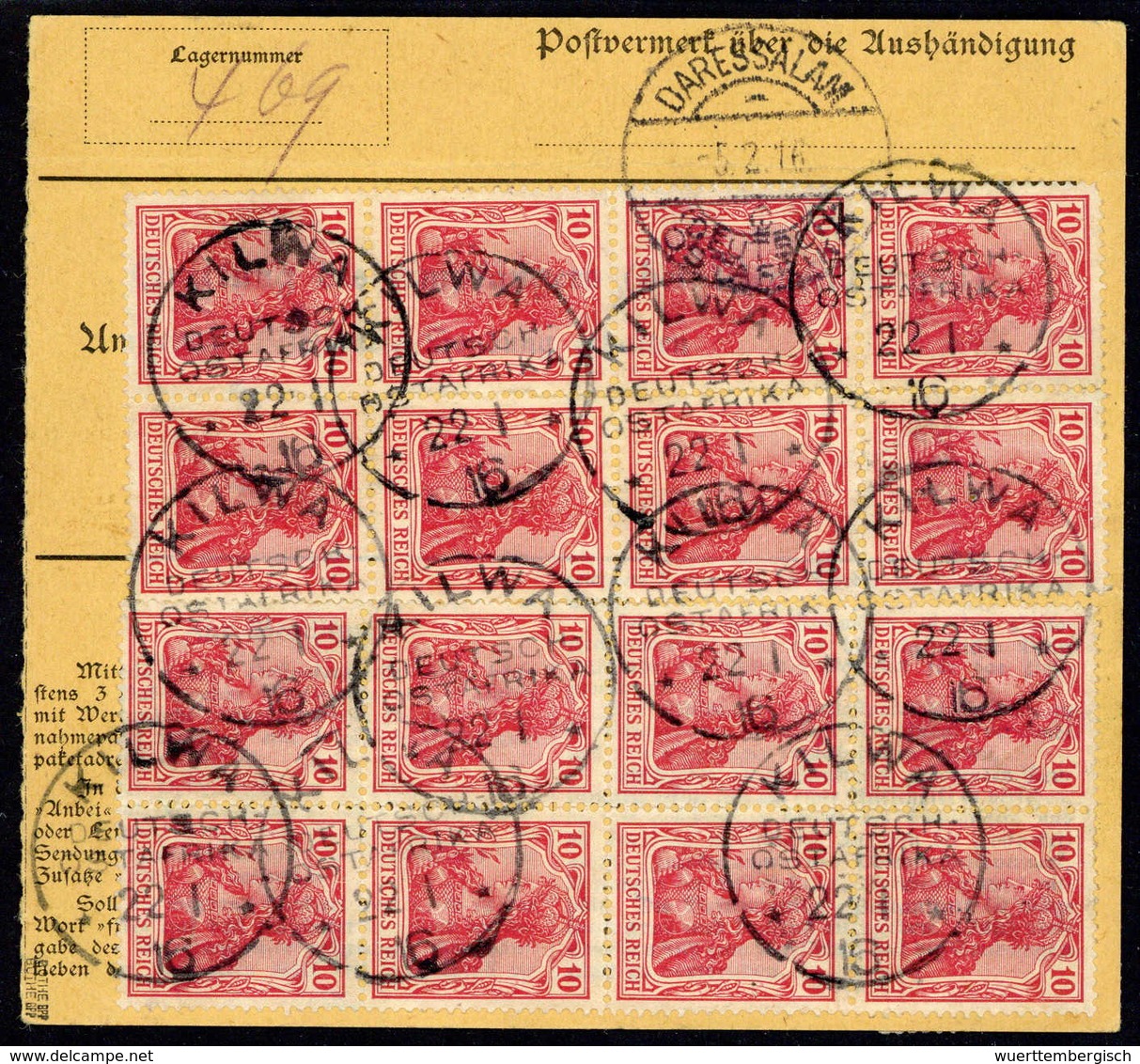 Beleg 10 Pfg. = 7½ H., "Königsberg-Marken", 20 Exemplare, Teils In Einheiten Vs. Und Rs. Auf Schöner Gelber Paketkarte ( - Other & Unclassified