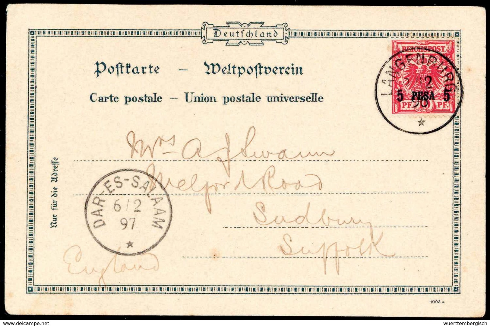 Beleg LANGENBURG 2/12 96, Idealer Abschlag Auf Schöner Auslands-Postkarte 5 P. Nach England. (Michel: 3Ic) - Sonstige & Ohne Zuordnung