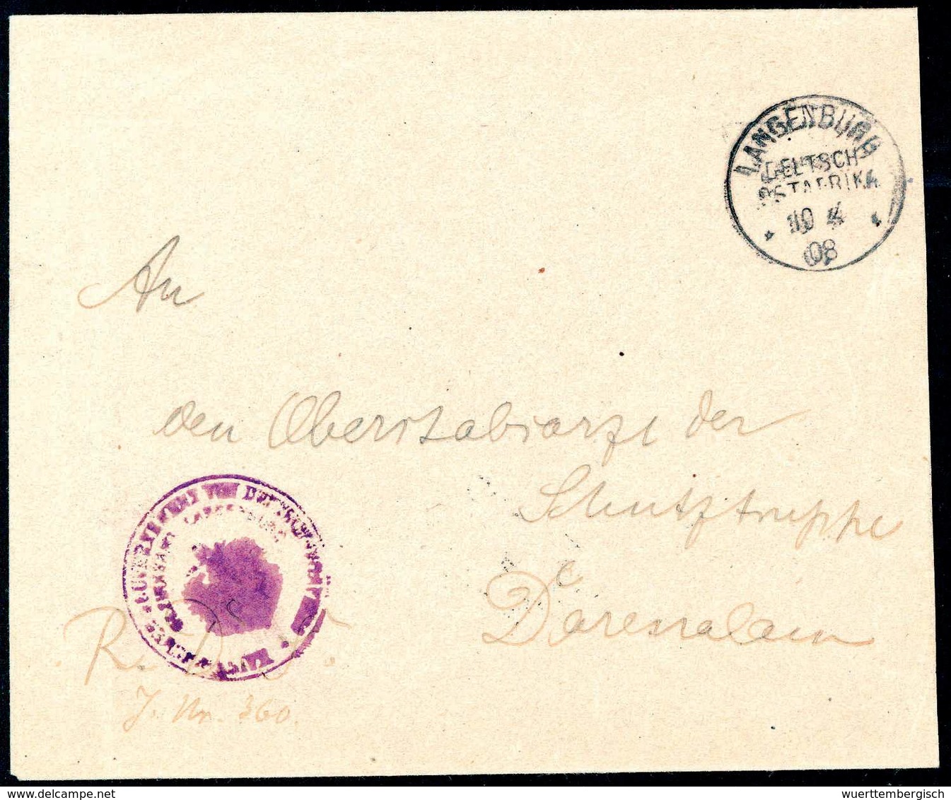 Beleg LANGENBURG 10/4 08, Sowie Gouvernements-Dienstsiegel Auf Unfrankierter Inlands-Dienstsache Nach Daressalam. - Other & Unclassified