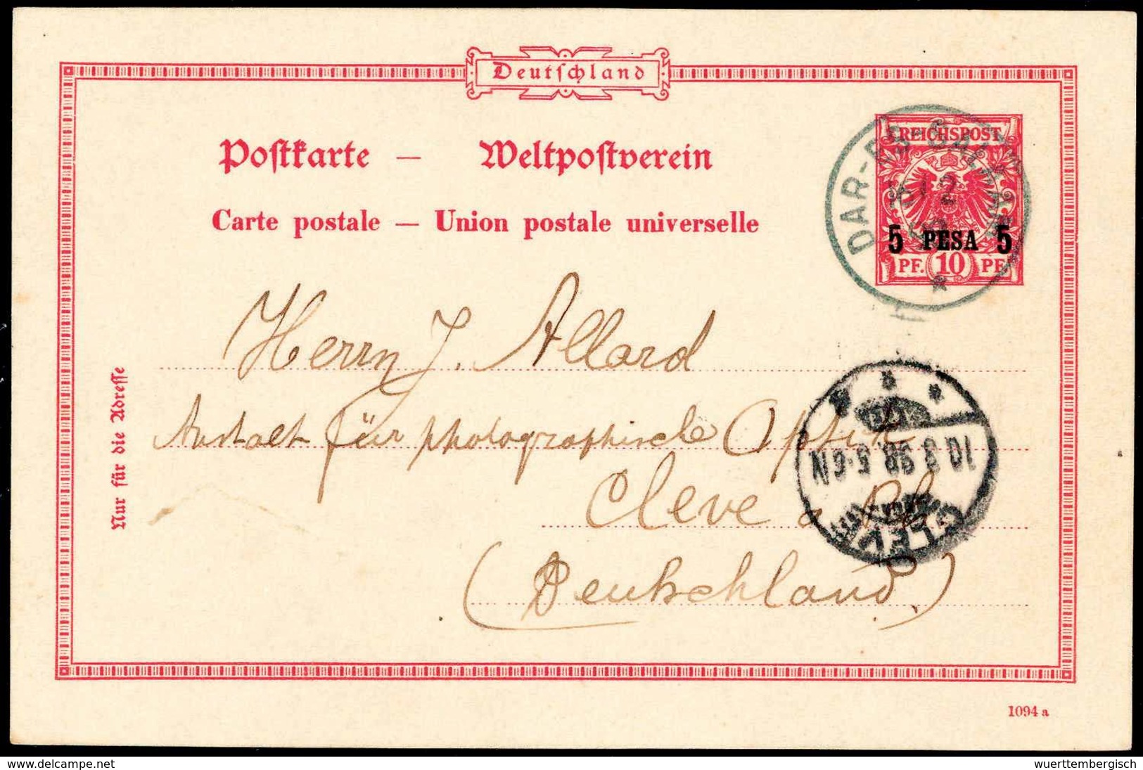 Beleg "Urundi 20/11 97", Hs. Abs.-Vermerk Auf Erst Am 16.Februar 1898 In Daressalam Gestempelter Postkarte 6 P. Nach Dtl - Sonstige & Ohne Zuordnung