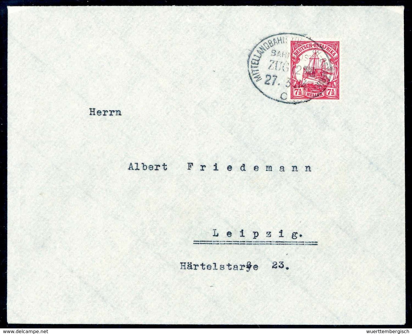 Beleg MITTELLANDBAHN BAHNPOST ZUG 2 (großer Füllblock) "c" 27/3 14, Ideal Auf Schönem Brief 7½ H. Nach Leipzig. (Michel: - Sonstige & Ohne Zuordnung