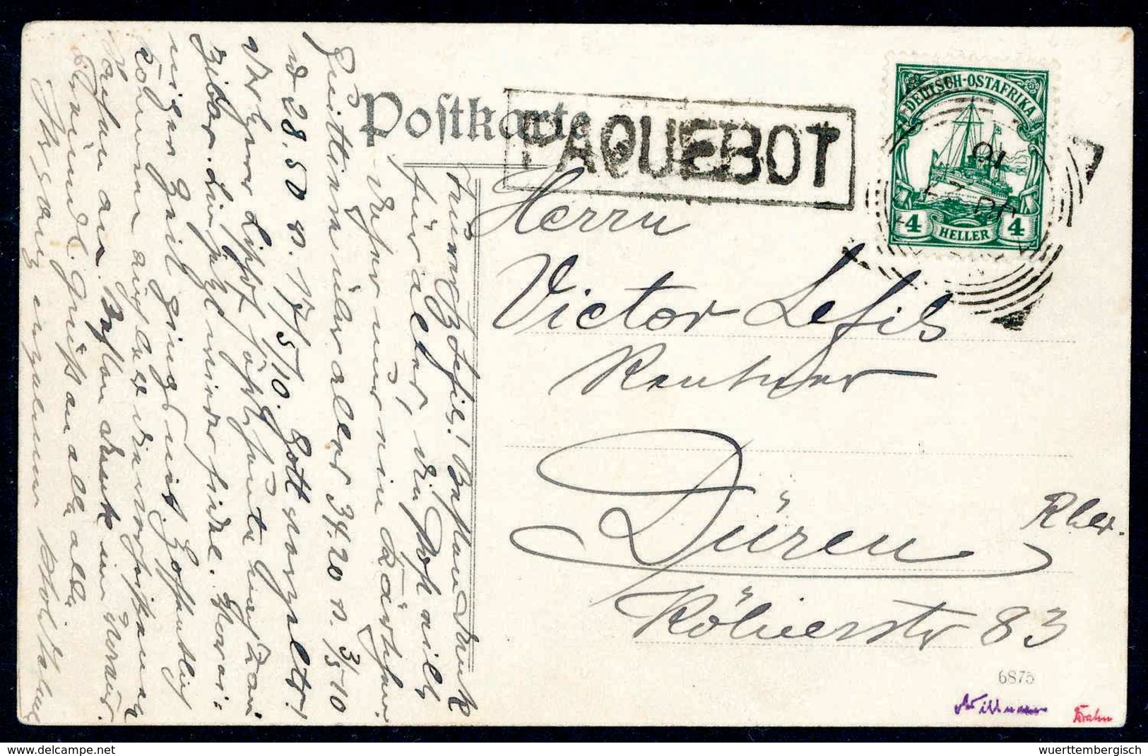 Beleg ZANZIBAR JU 27 10, Britischer Stempel Nebst R1 PAQUEBOT Auf Tadelloser Bedarfskarte 4 H. Nach Dtld., Sign. Drahn,  - Sonstige & Ohne Zuordnung