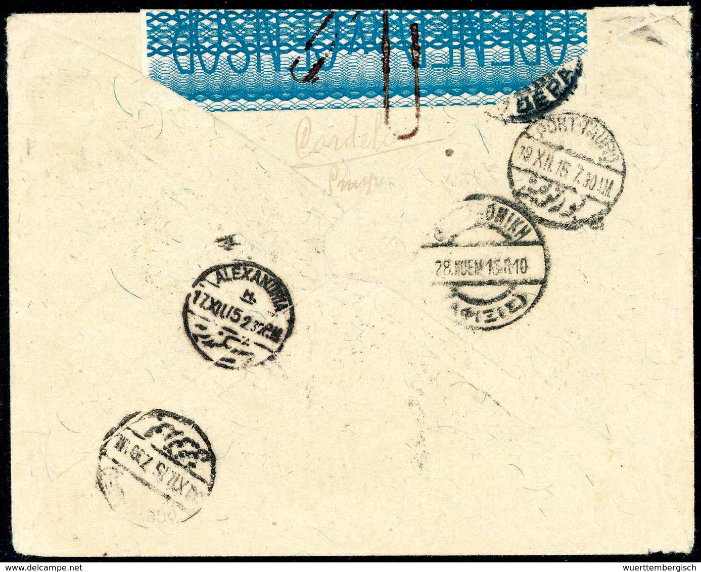 Beleg SMYRNE 27/11 15, Türkischer Stempel Klar Auf Brief Mit Zweimal Türkei 20 P. Via Griechenland Und Ägypten Nach Port - Other & Unclassified