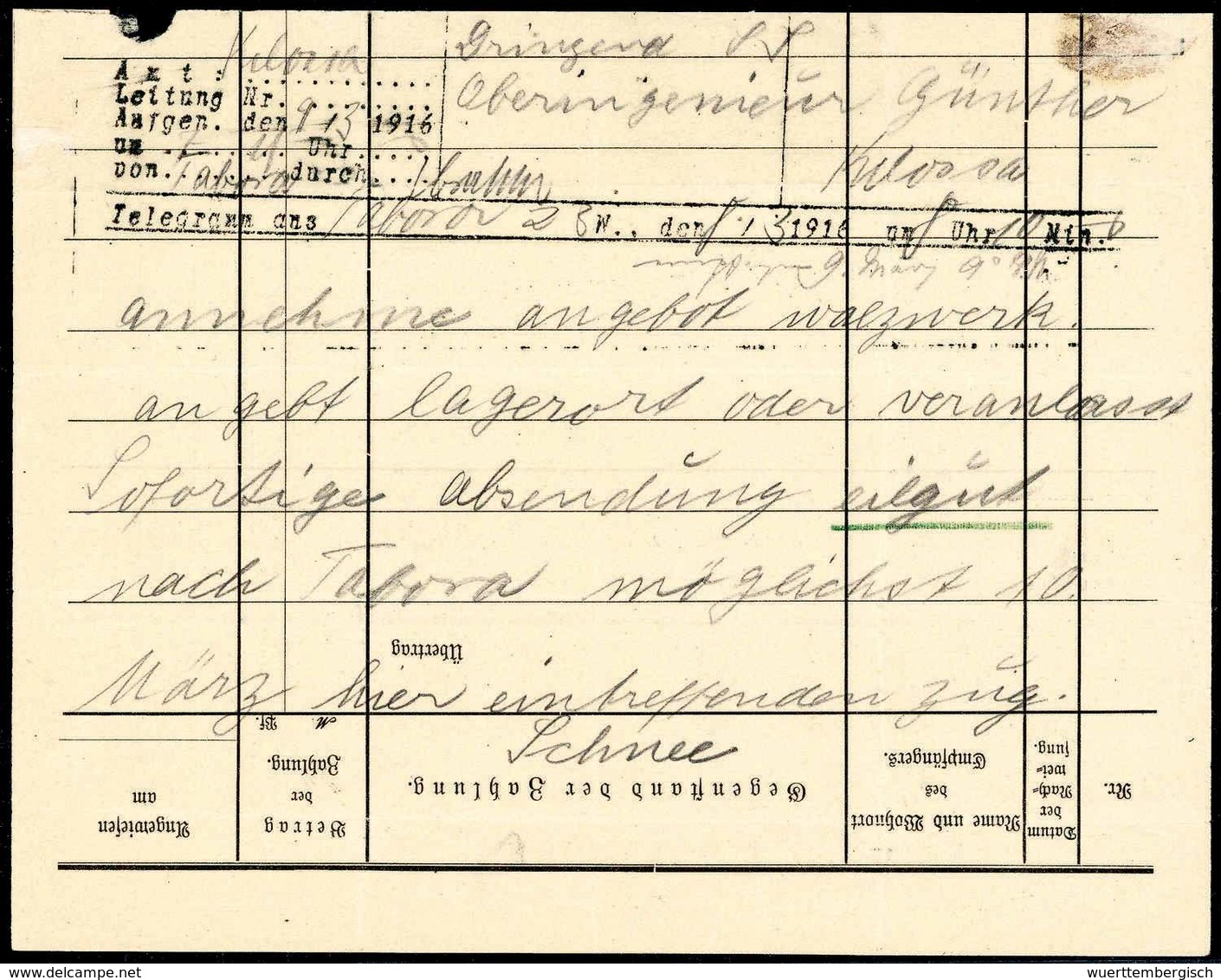 Beleg Gouverneurs-Telegramm: "Kilossa" 9/3 1916, Hs. Aufgabevermerk Auf Hektografiertem Not-Telegrammformular, Abgesandt - Other & Unclassified