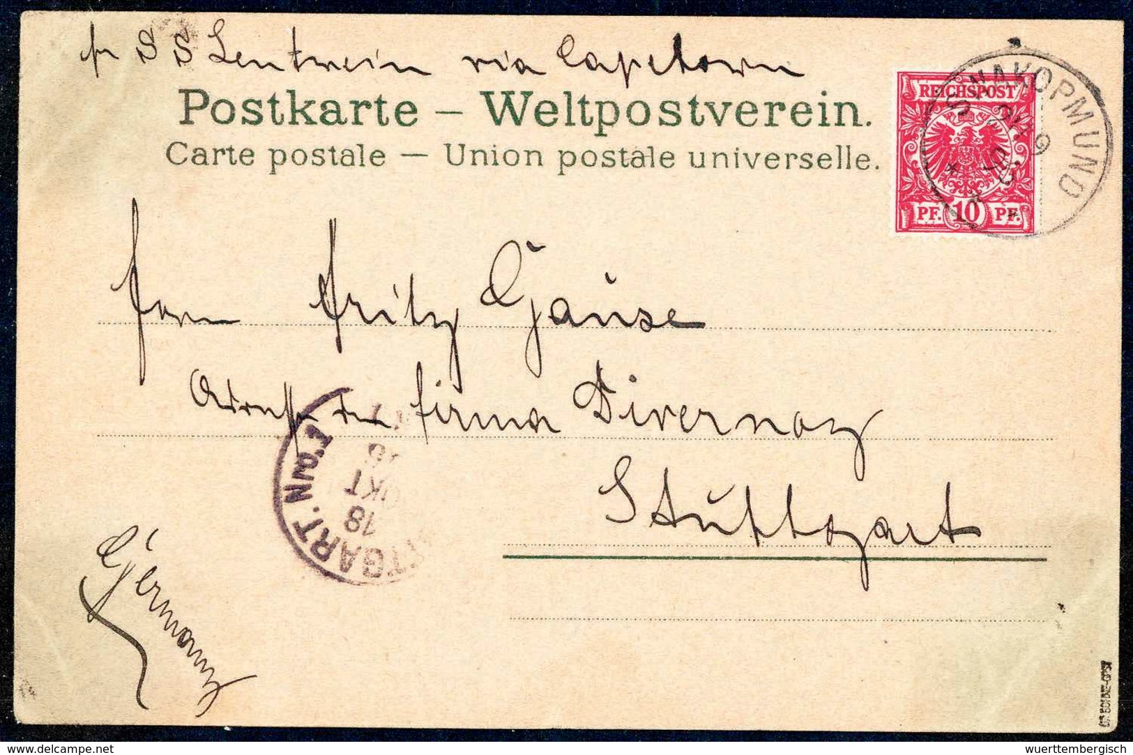 Beleg 10 Pfg., Tadellose Einzelfrankatur Auf Litho-Postkarte Mit Rs. Fünf Versch. Ansichten Nach Stuttgart (Eckbüge), Kl - Other & Unclassified