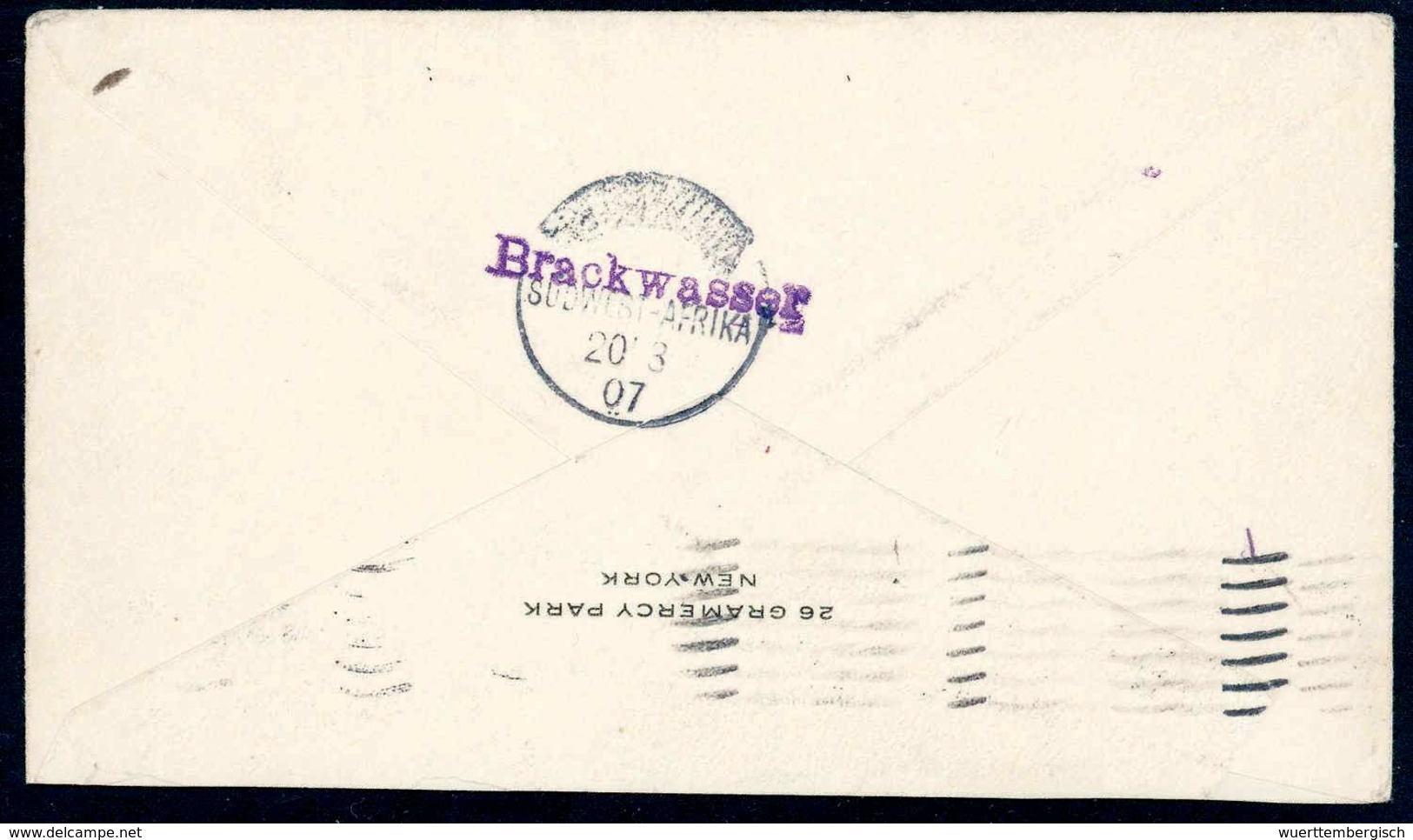 Beleg BRACKWASSER, Violetter Wanderstempel Vom 20/3 07 Vs. Und Rs. Auf Brief USA 5 C. Vom 18.6.1906 Nach Berlin Adressie - Other & Unclassified