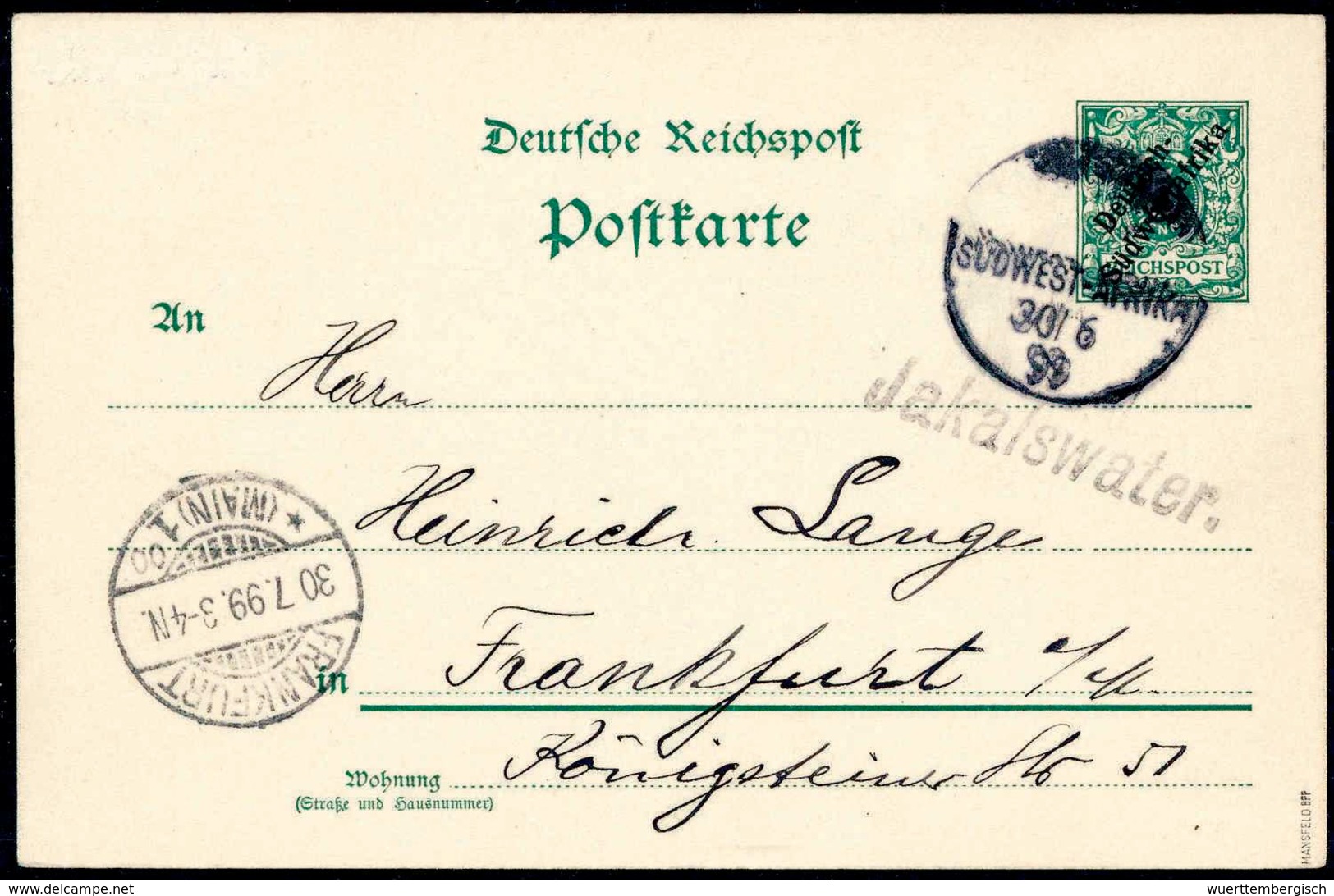 Beleg JAKALSWATER, Nahezu Schwarzer L1 Mit Wanderstempel Vom 30/6 99 Auf Tadelloser Postkarte 5 Pfg. Nach Dtld. In Diese - Andere & Zonder Classificatie