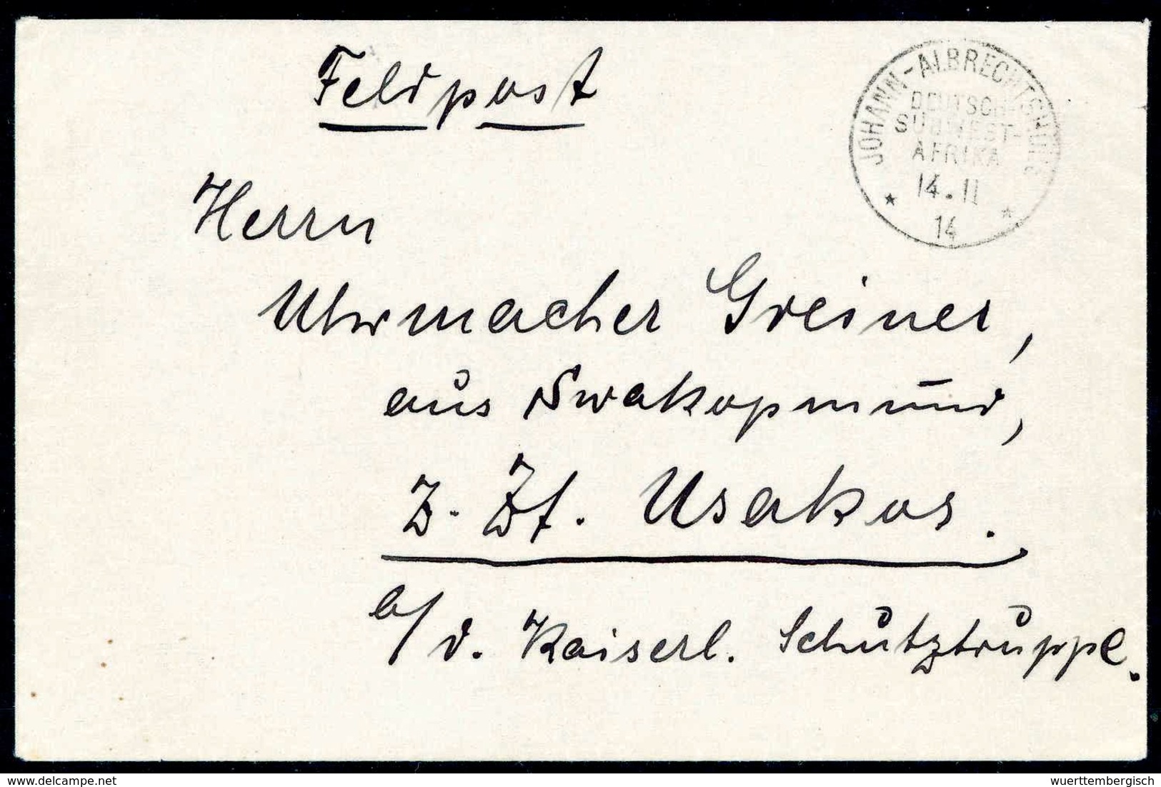 Beleg JOHANN-ALBRECHTSHÖHE 14/11 14 (Kriegsdatum), Klar Auf Tadellosem Feldpostbrief Nach Usakos. - Sonstige & Ohne Zuordnung