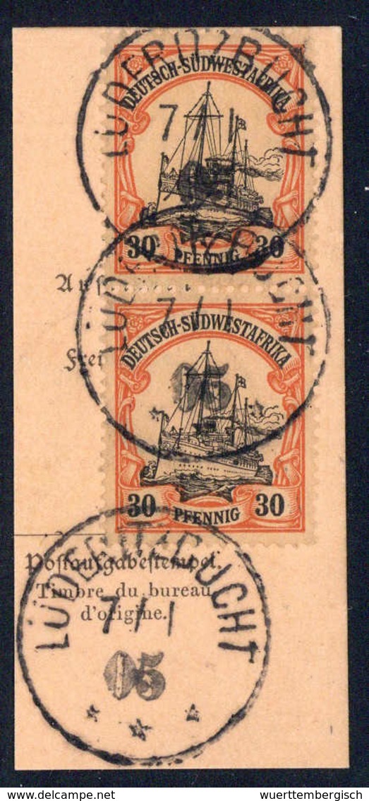 Briefst. LÜDERITZBUCHT 7/1 "05" (große Behelfs-Jahreszahl) Drei Vorzüglich Klare Abschläge Auf Tadellosem PA-Abschnitt M - Otros & Sin Clasificación