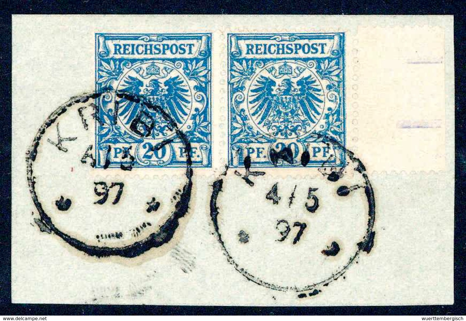 Briefst. 20 Pfg., Tadelloses, Waagr. Paar Mit Re. Bogenrand, Zwei Volle Stempel KRIBI 4/3 97 (Dr.Steuer 2x). (Michel: V4 - Other & Unclassified