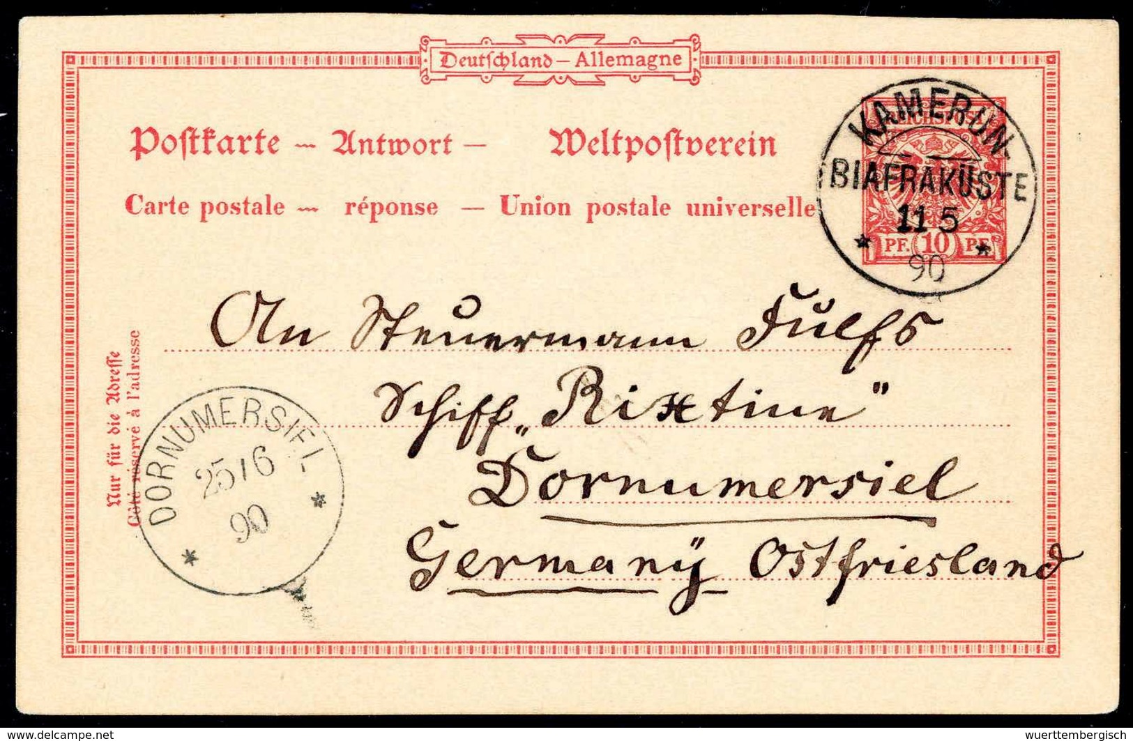 Beleg 10 Pfg., Tadelloses Antwortteil Von Doppelkarte 10/10 Pfg. Mit Klarem Stempel KAMERUN BIAFRAKÜSTE 11/5 90, Rs. Abs - Sonstige & Ohne Zuordnung