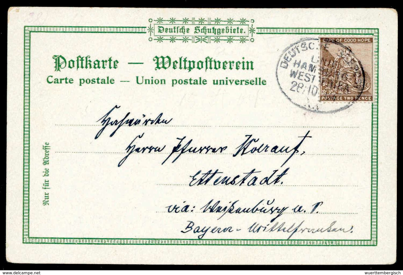 Beleg HAMBURG-WESTAFRIKA "XX" ("Alexandra Woermann") 28/10 04, Klar Auf Tadelloser Postkarte Kap Der Guten Hoffnung 2 P. - Other & Unclassified