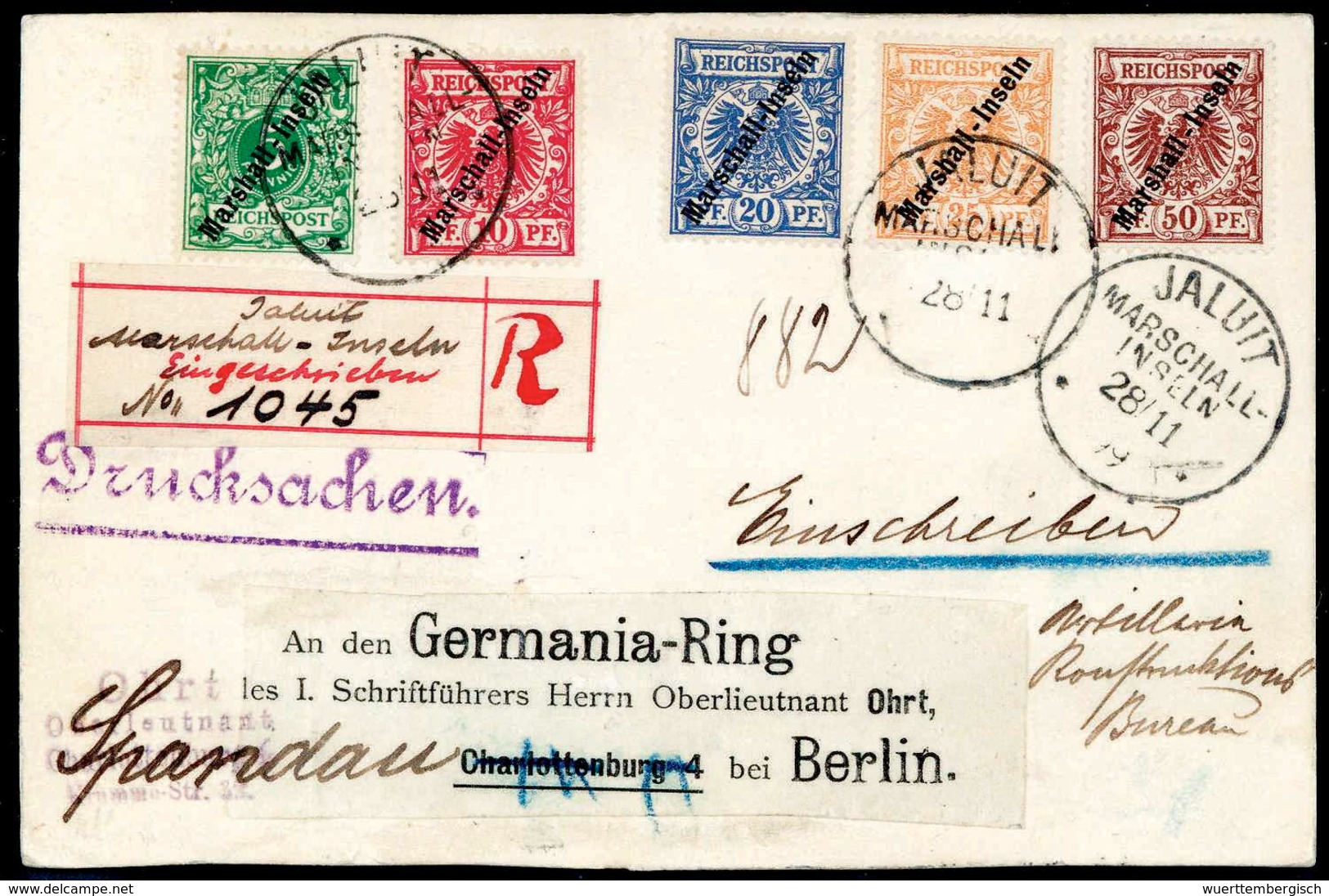 Beleg 10 Und 20 Pfg. Mit 2.Aufdruck-Ausgabe 1899, 5, 25 Und 50 Pfg. Auf Philat. Einschreibe-Postkarte Nach Dtld., Klare  - Sonstige & Ohne Zuordnung