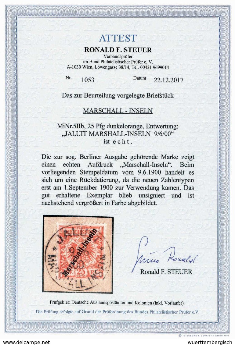 Briefst. 25 Pfg. Dunkelorange, Tadelloses Bfstk. Mit Ideal Aufges. Stempel JALUIT MARSHALL-INSELN 9/6 00 (wie Immer Auf  - Other & Unclassified