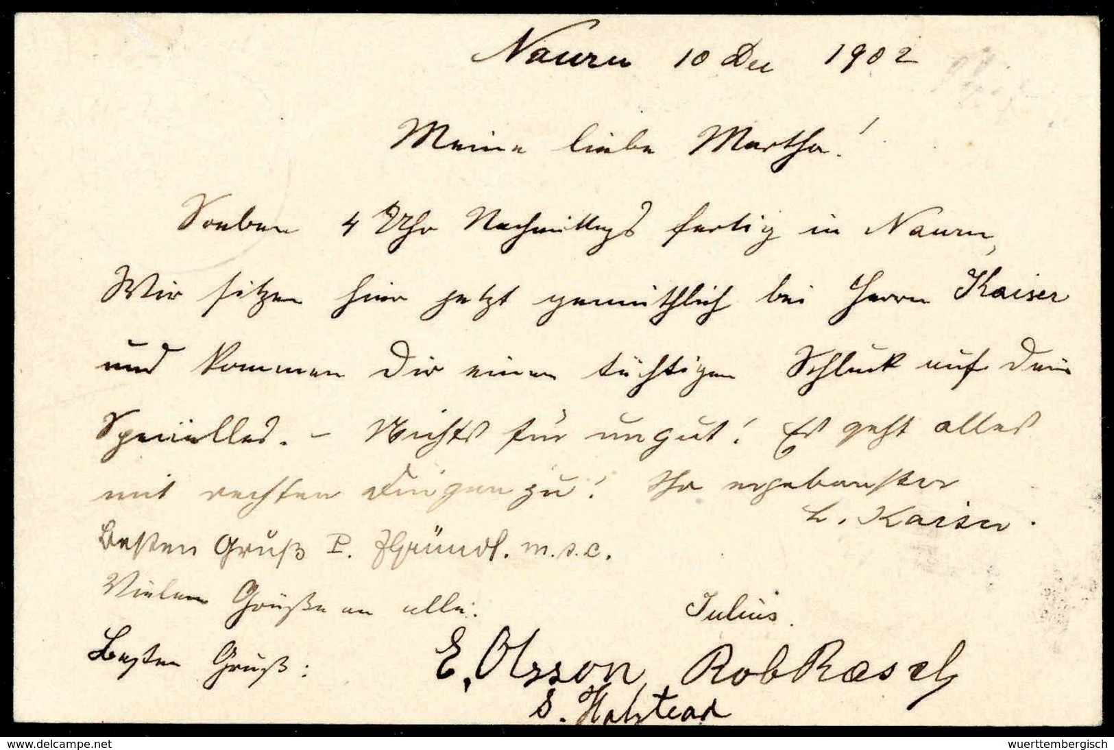 Beleg "Nauru 10/12 02", Hs. Atoll-Entwertung Auf Schöner Bedarfskarte 5 Pfg. Nach Hamburg, Durchgangsstpl. SYDNEY 5/1 03 - Other & Unclassified