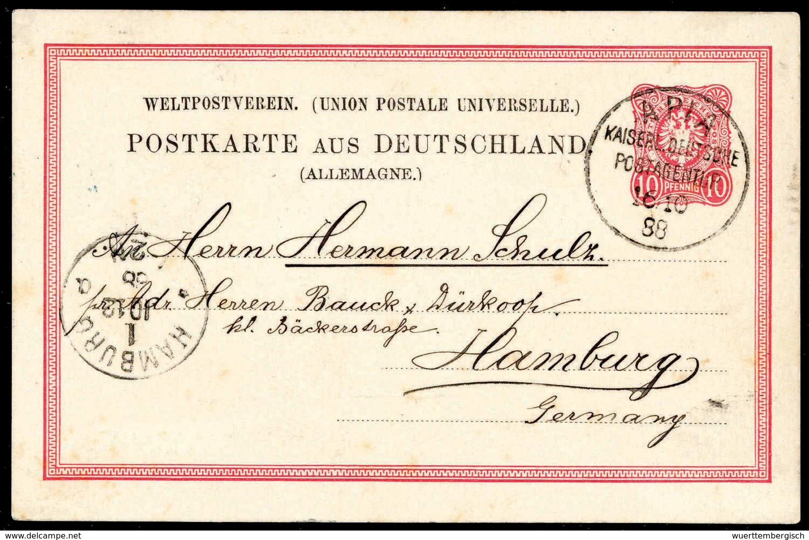 Beleg 10 Pfg., Schöne Bedarfskarte Mit Ideal Aufges. Stempel APIA KDPA 16/10 88 Nach Hamburg Mit Ak.-Stempel (kl. Alters - Andere & Zonder Classificatie