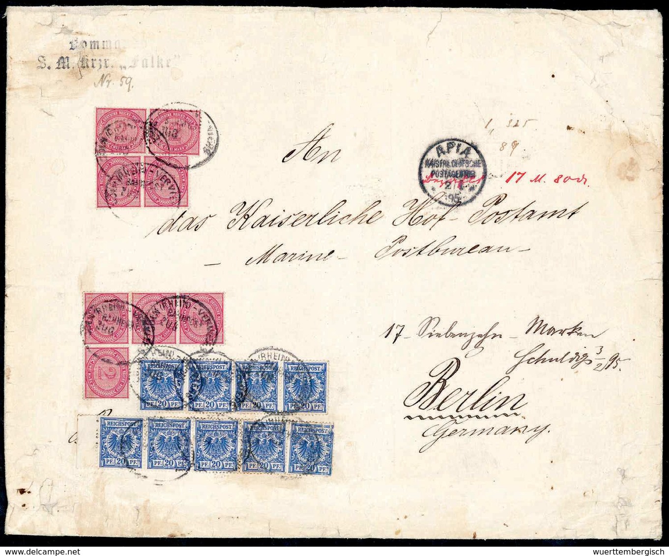 Beleg Barfrankierung 1895 Auf Hofpostamtsbrief: "Bezahlt 17 M. 80 Pfennig", Hs. Roter Barfrankierungs-Vermerk Mit Darübe - Other & Unclassified