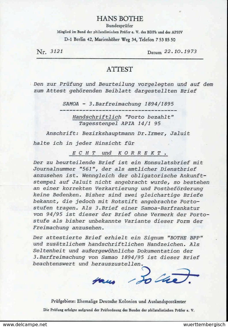 Beleg Barfrankierung APIA 1895: APIA KDPA 14/1 95, Perfekter Abschlag über Rotem Barfrankierungs-Vermerk "Porto Bezahlt" - Sonstige & Ohne Zuordnung