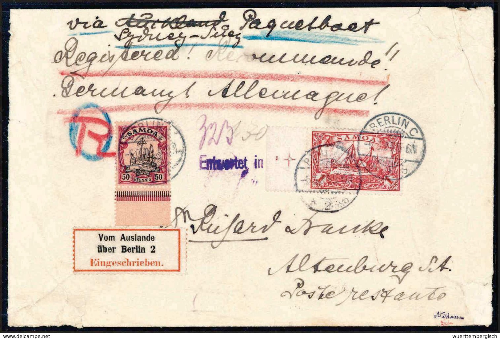 Beleg 50 Pfg., Unterrandstück Mit 1 Mk. Vom Li. Bogenrand Mit Passerkreuz Und Platten-Nr."2" Auf Einschreibebrief Aus De - Other & Unclassified