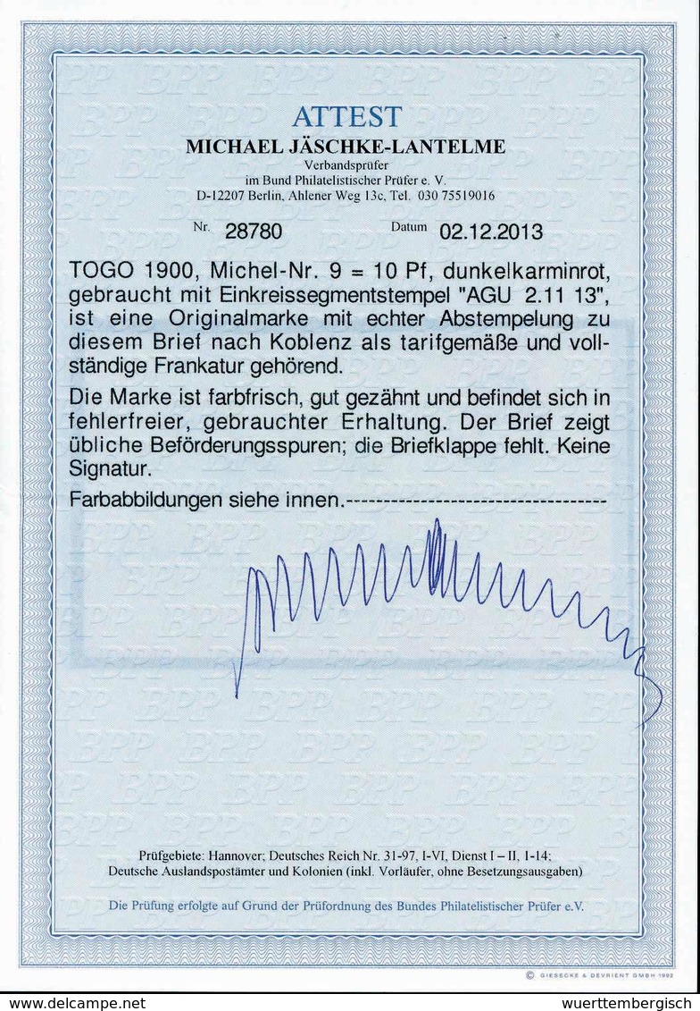 Beleg AGU 2/11 13, Klar Auf Seltenem Bedarfsbrief 10 Pfg. Nach Dtld. (rs. Ohne Die Oberklappe), Fotoattest Jäschke-L.BPP - Otros & Sin Clasificación