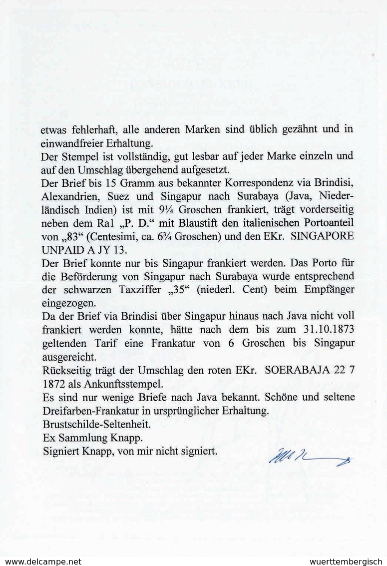 Beleg 9¼ Gr.-Brief Nach Niederländisch-Indien: ¼ Gr. Mit Waagr. Paar 2 Gr. Ultramarin Sowie 5 Gr. Graubraun (diese Kl. B - Sonstige & Ohne Zuordnung